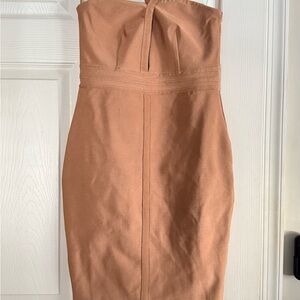 Missguided Tan Strapless Dress